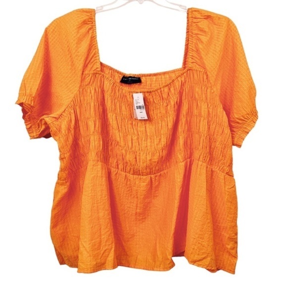 Lane Bryant Petite Orange Fitted Smocked Bodice Peplum Top Sz 24P NWT - Picture 1 of 8